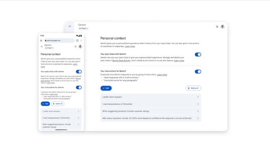 The Gemini app will now remember key details from past conversations to provide a more natural experience.(Google)